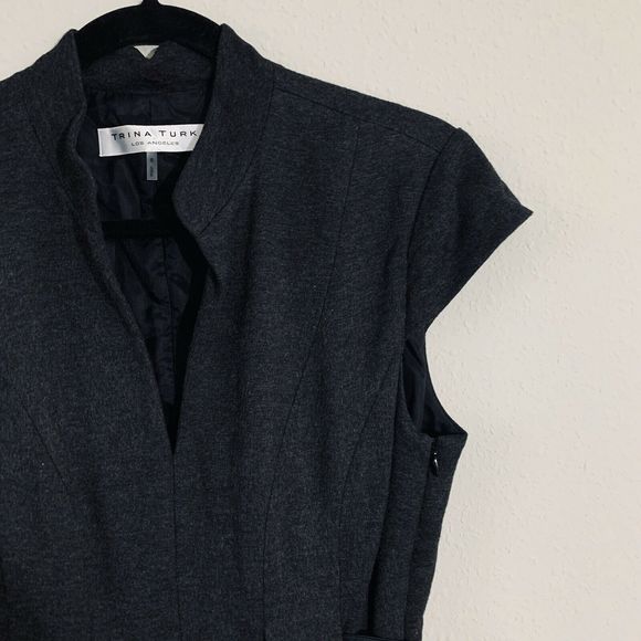 Trina Turk Gray Cap Sleeve Pleat Front Dress - Picture 4 of 5